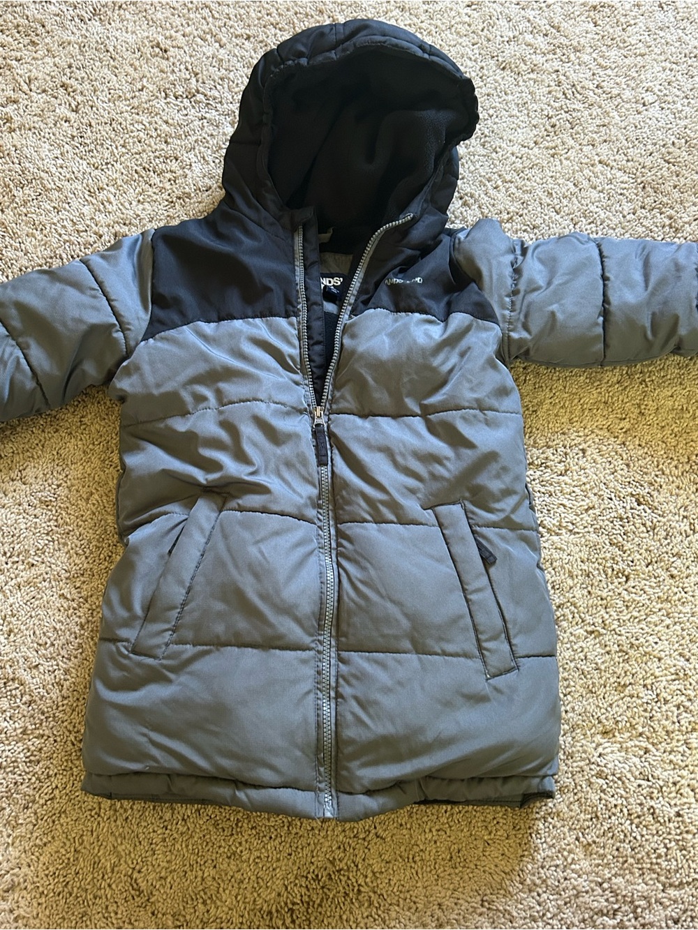 Lands' End Two-Tone Gray & Black Puffer Jacket
